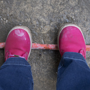 Pink boots, red line